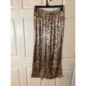 Pink K Womens Leopard Print Satin Pajama Pants Brown Tan XL Elastic Waist